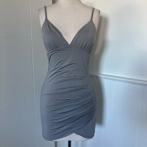 R YI posha Grey Spaghetti Strap Bodycon Dress #113
